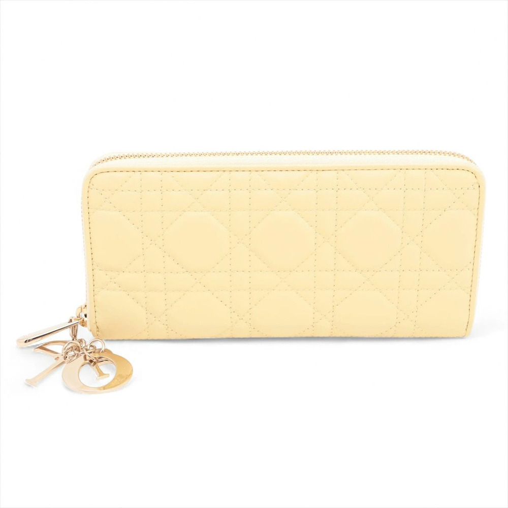 Dior Lady Cannage Leather Round Zip Wallet Yellow